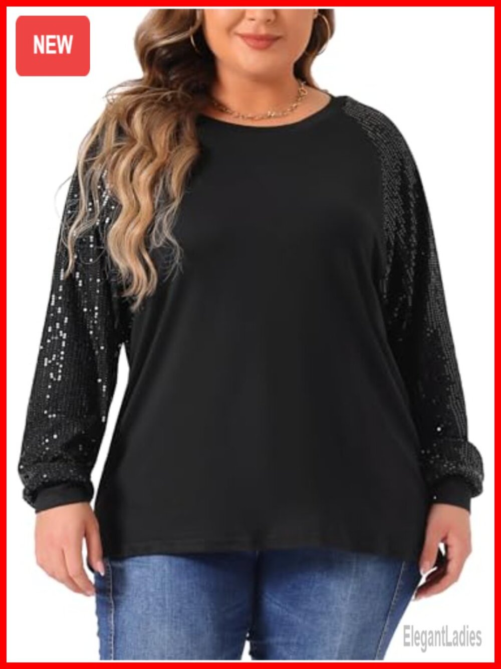 Plus Size Sparkle Sequin Long Sleeve Party Top